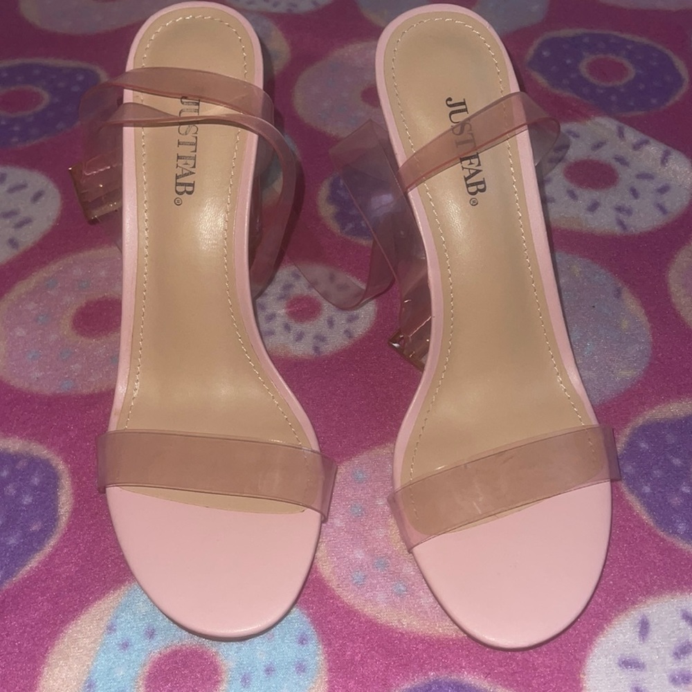 Clear pink strappy heel